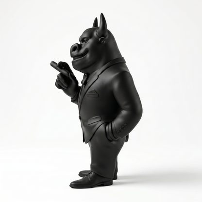 Monitor — Limited Edition Handmade Art Toy Collectible, handcrafted in Egypt from premium Deep Noir vinyl. A luxury designer sculpture featuring a dark charcoal finish, created for contemporary art collectors, executive offices, luxury interiors, and private collections worldwide.